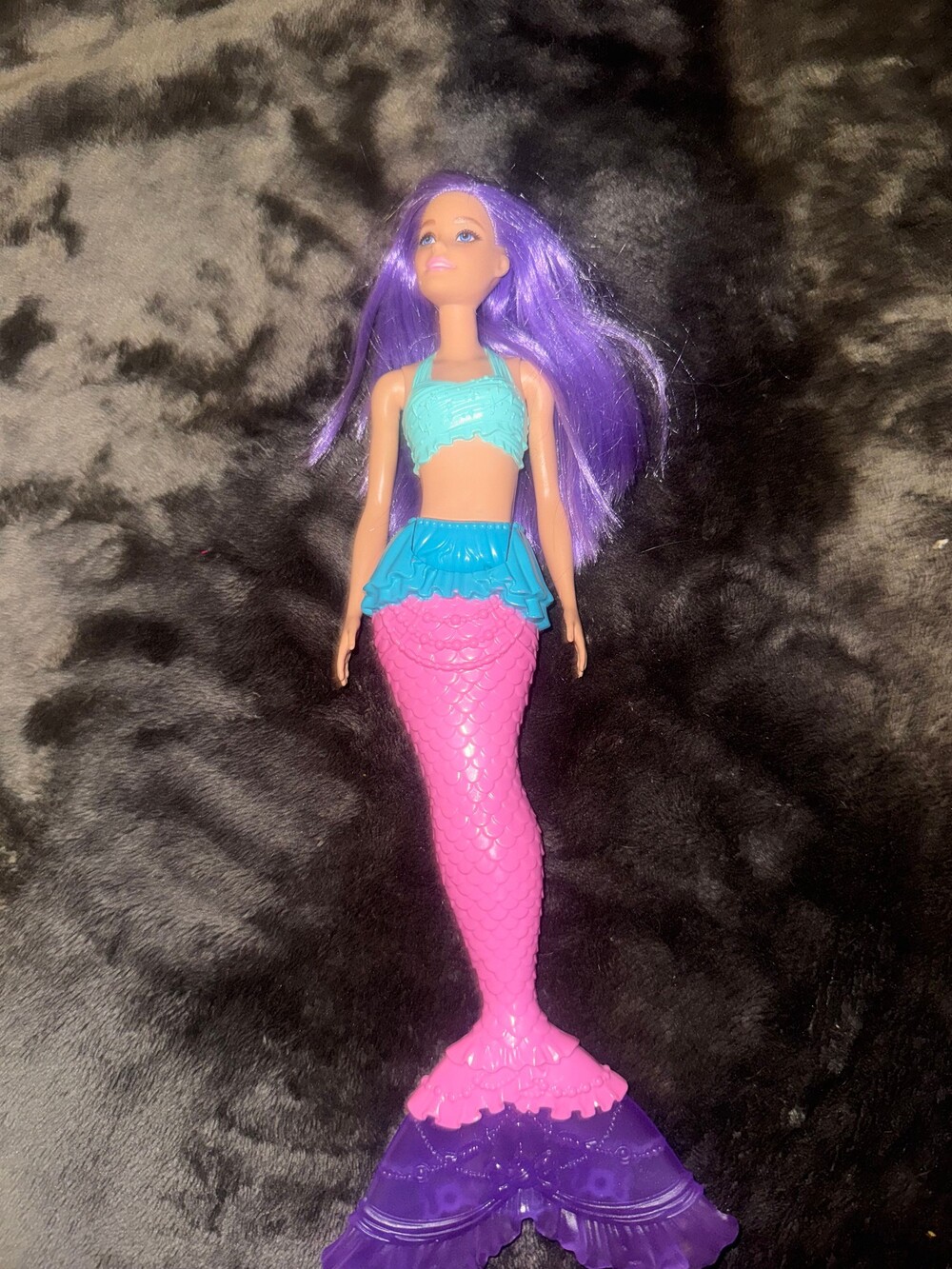 Mermaid Doll Purple Hair Pink Tail Blue Top Plastic Toy